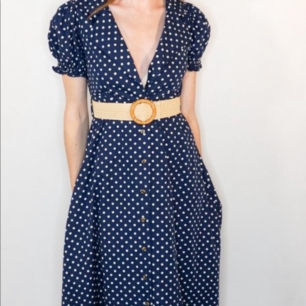 WEWOREWHAT Blue Polka Dot BELLA Midi Dress NWT